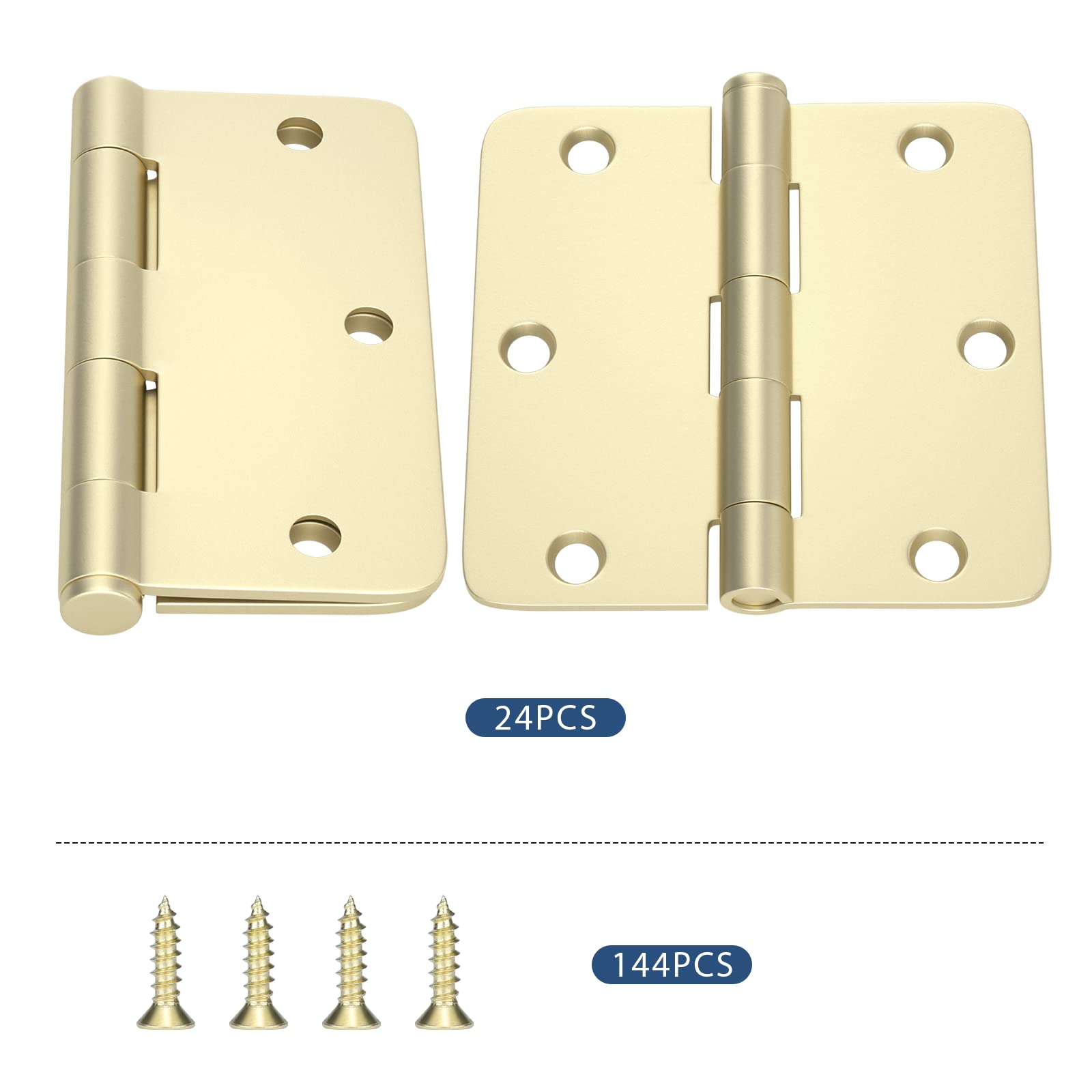 Brushed Gold 3-1/2'' with 1/4'' Radius Corners Interior Door Hinges