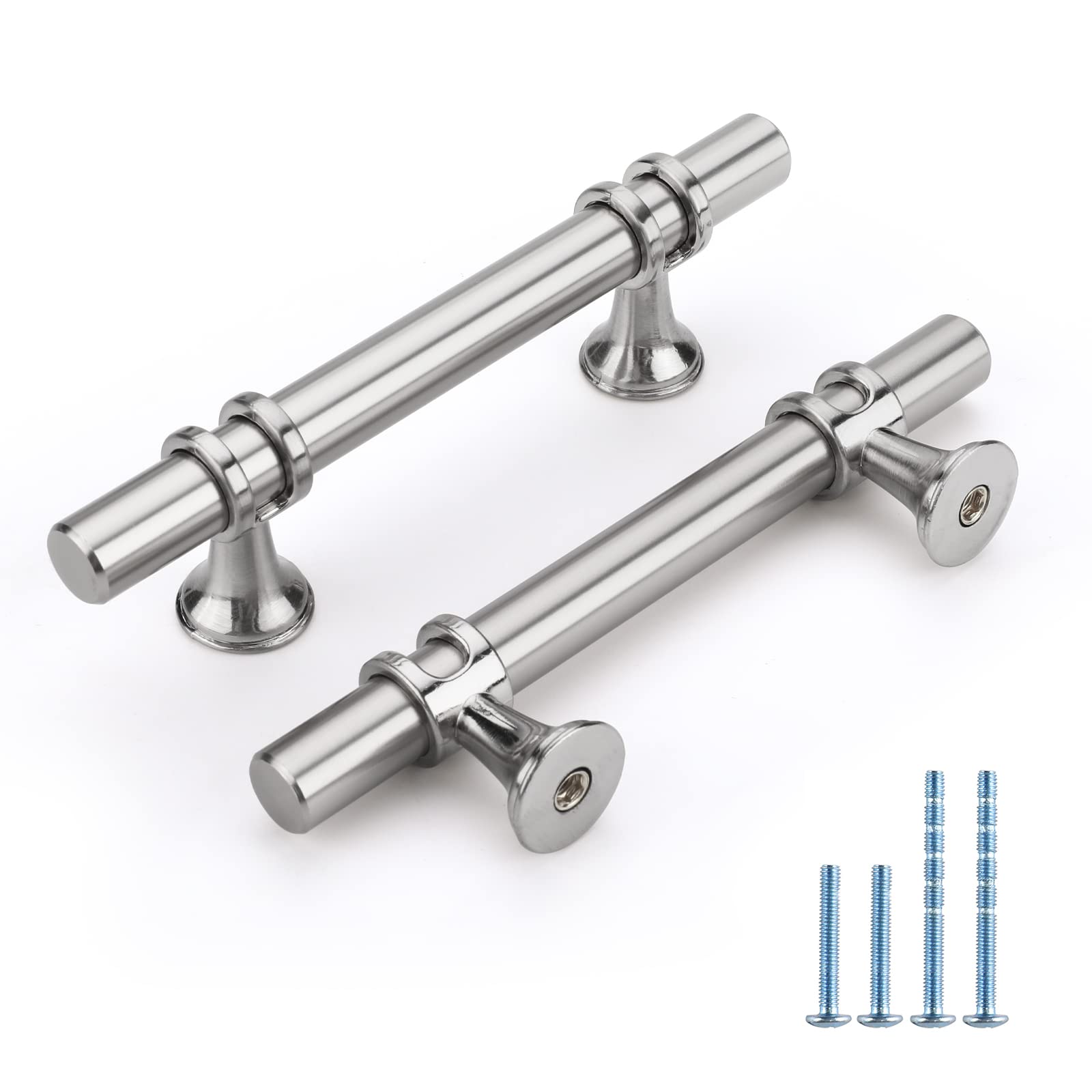 Brushed Nickel & Black Cabinet Pulls Solid Modern Drawer Pulls