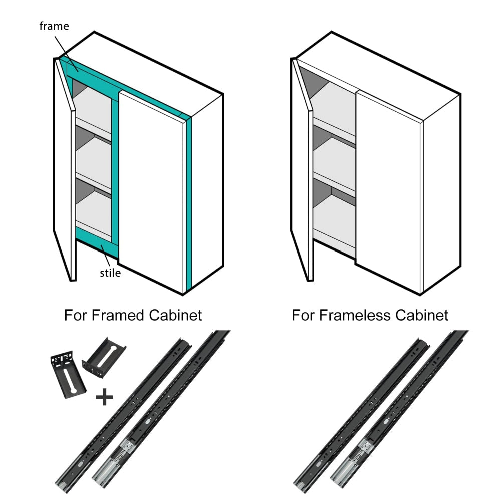 Black 3-Section Full Extension Soft Close Side Mount Ball Bearing Drawer Slides