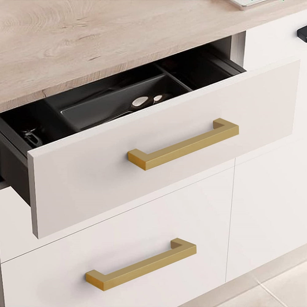 Brushed Brass Kitchen Handles Square Drawer Pulls