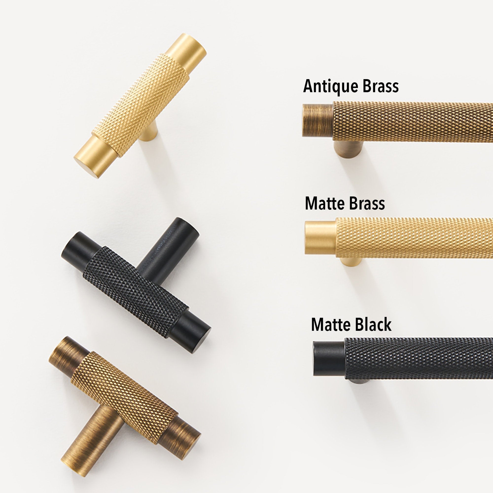 Brass Knurled T-Bar Cabinet Drawer Handles