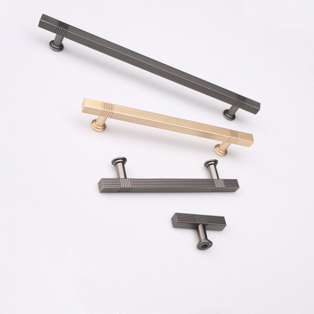 Modern Solid Thickened Zinc Alloy Square Stripe Cabinet and Drawer Handles