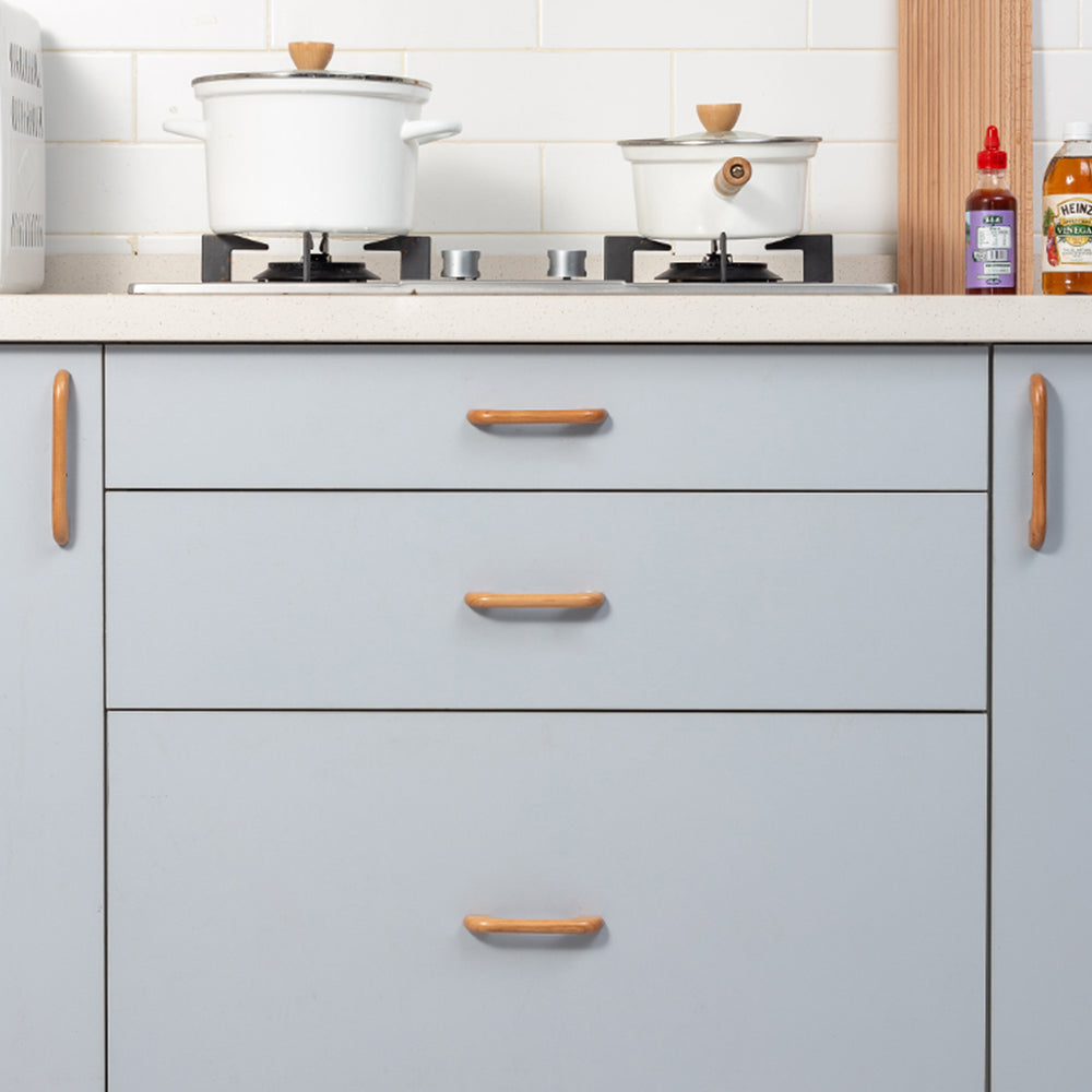 Long Solid Wood Finished Curved Arch Round Cabinet Handle for Kitchen