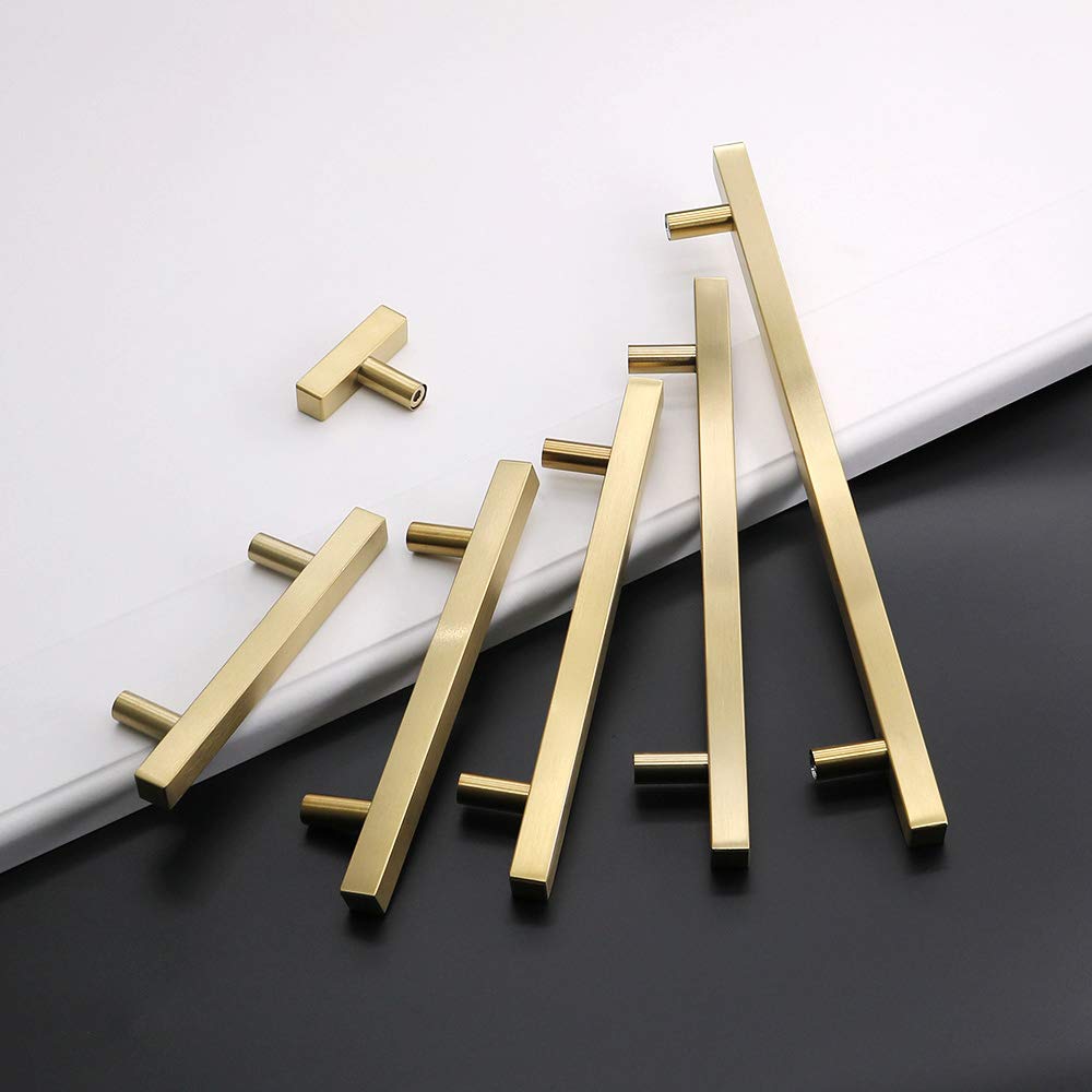 Square Brushed Gold Cabinet Pulls  For Kitchen