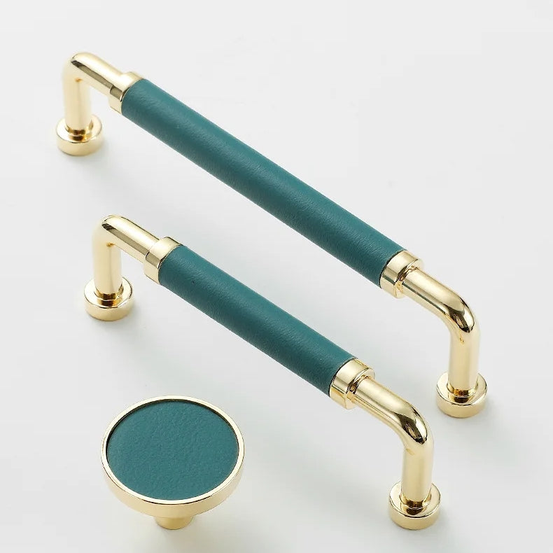 Full Grain Leather Brass Cabinet Wardrobe Pull And Knobs