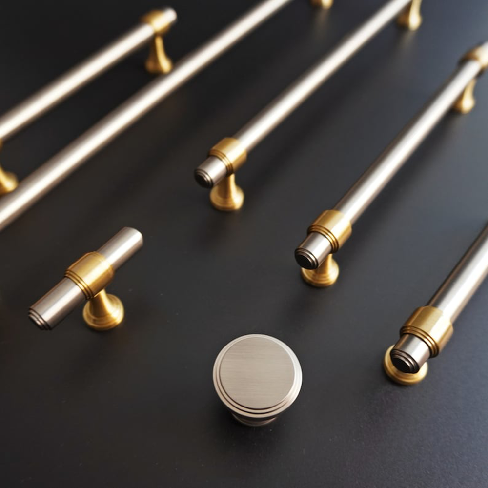 Brown & Silver Modern Brass Cabinet Drawer Handles