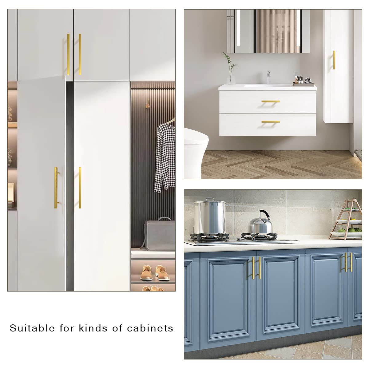Square Brushed Gold Cabinet Pulls  For Kitchen