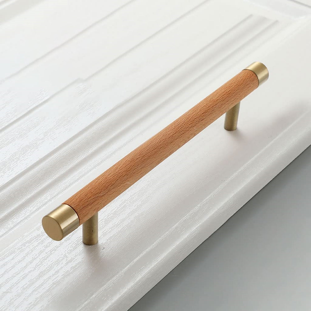 Wooden Brushed Brass Handles for Furniture Cabinet Cupboard Door