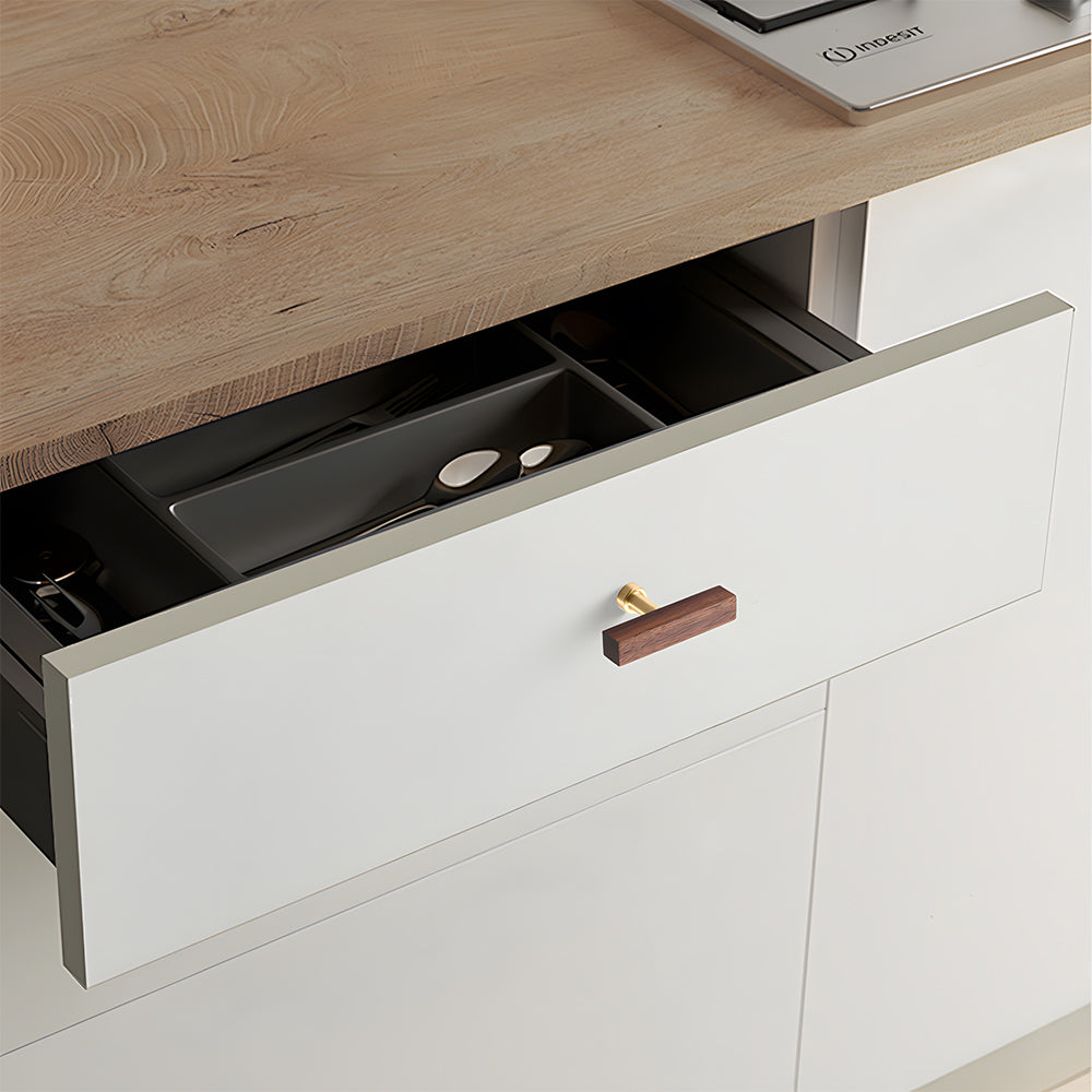 Brass Base Wooden Square Cabinet Handles