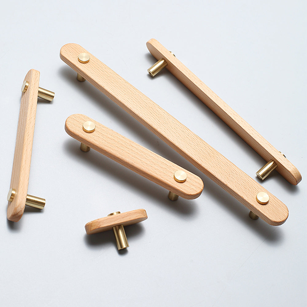 Rustic Long Beech Finish Wooden Drawer Pulls