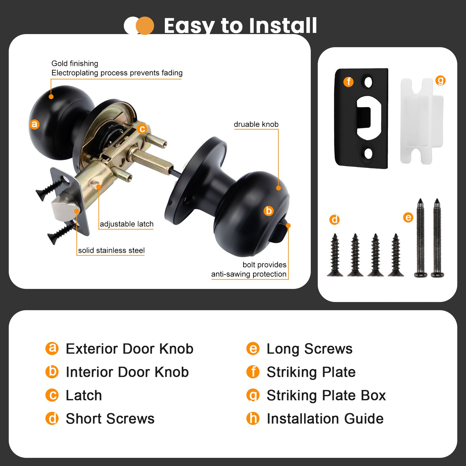 Bedroom Interior Keyless Privacy Door Knob