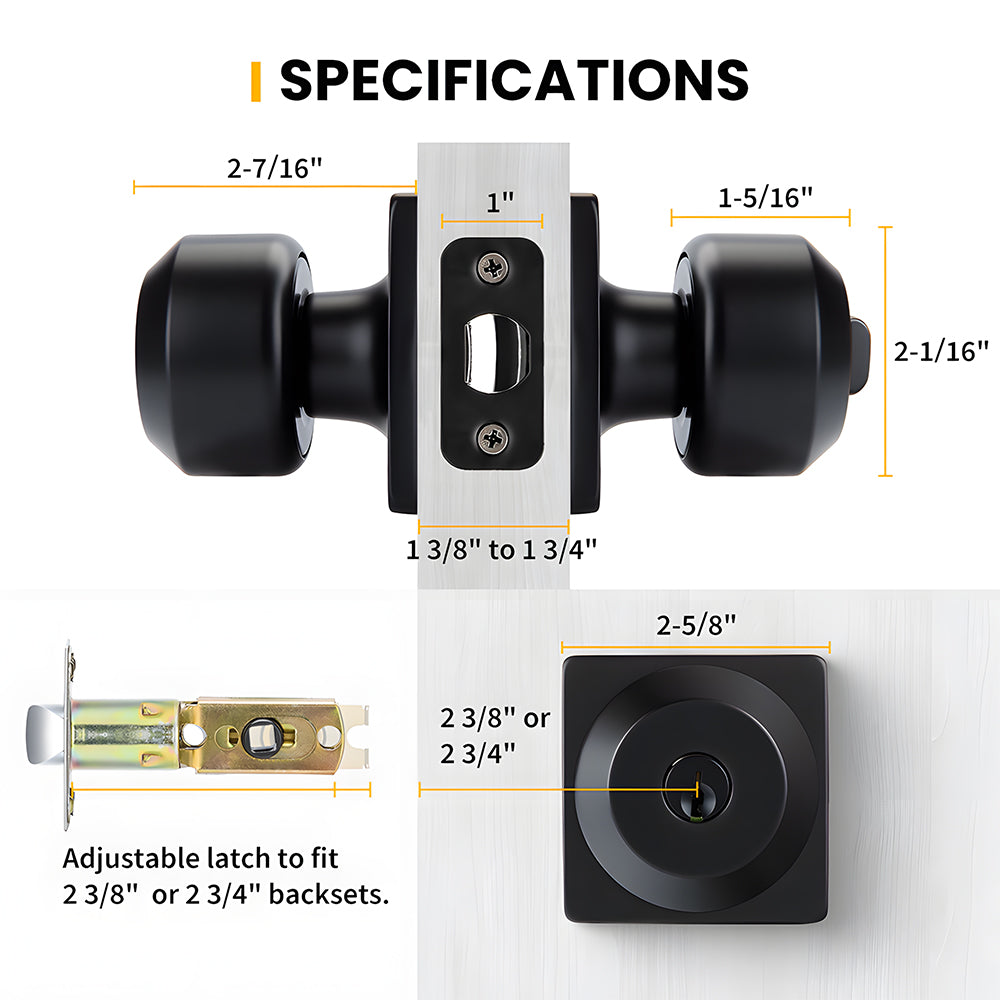 Black Simple Round Entry Front Door Knob