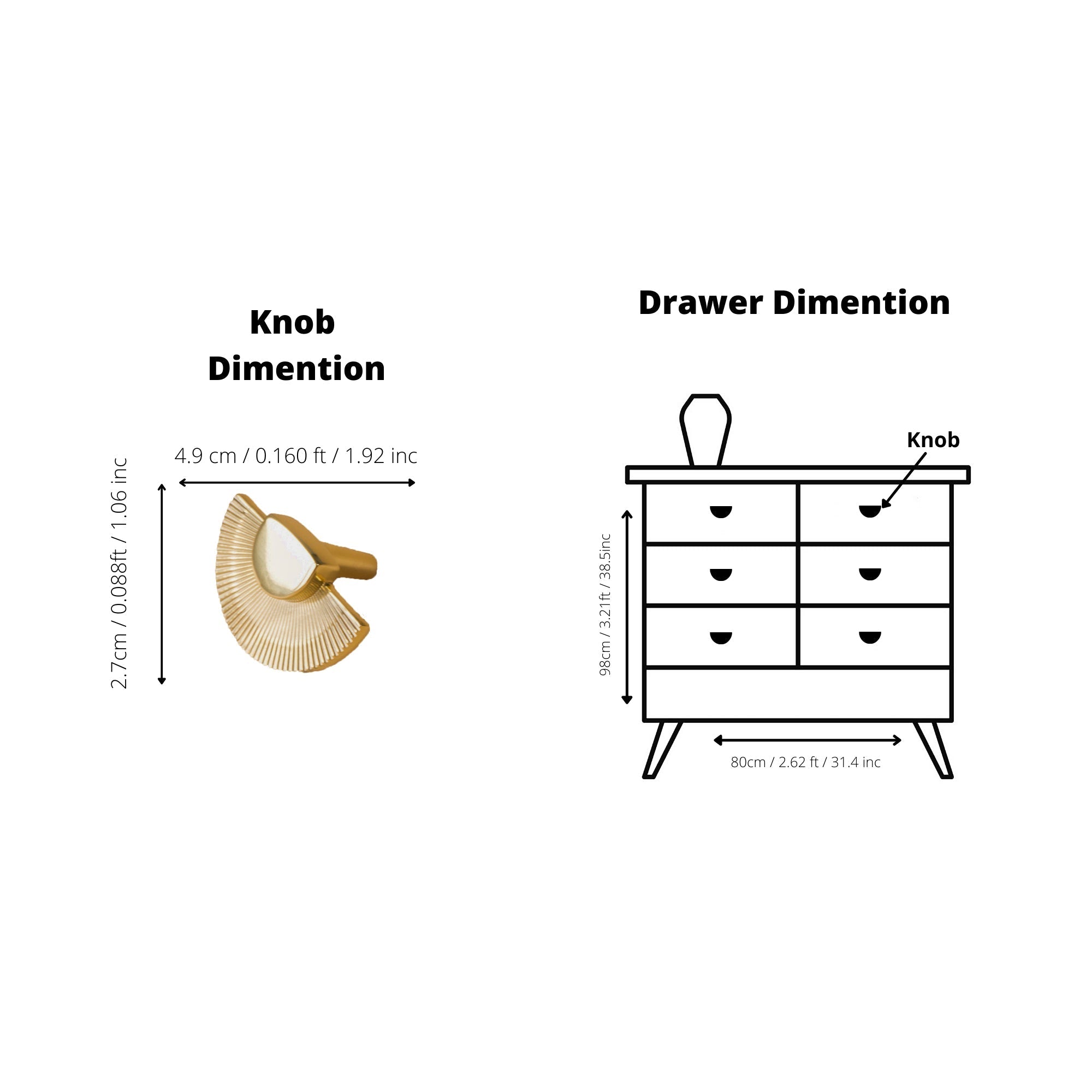 Gold Brass Scalloped Wardrobe Cabinet Pulls
