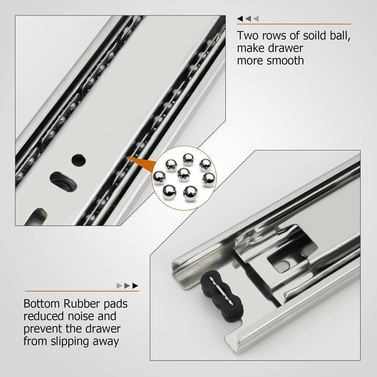 Full Extension Side Mount Slides Ball Bearing Drawer Slides 100 LB Load Capacity
