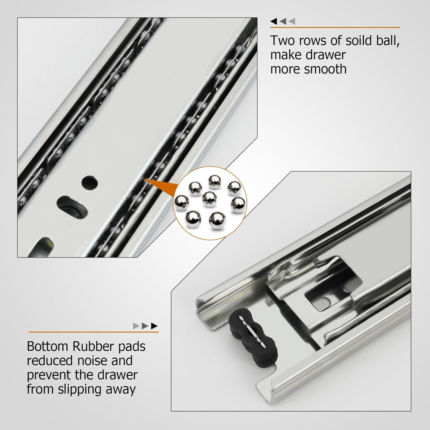 Full Extension Side Mount Slides Ball Bearing Drawer Slides 100 LB Load Capacity