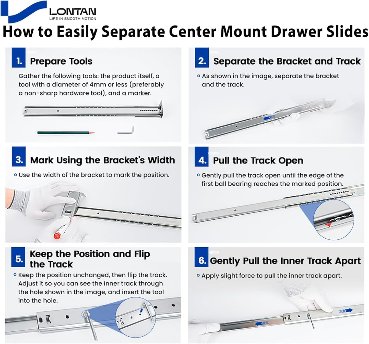 LONTAN Black Heavy Duty Center Mount Drawer Slides – 3/4 Extension