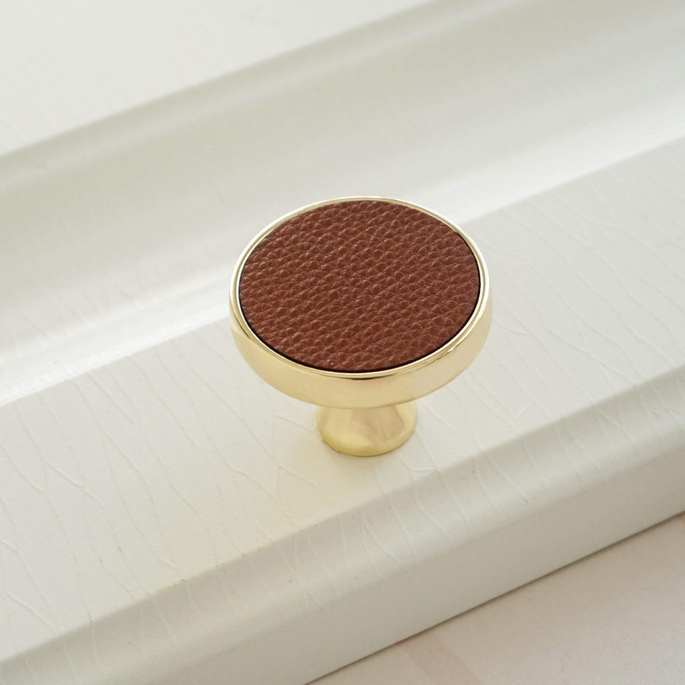 Stylish Gold Brown Leather Kitchen Cabinet Handles