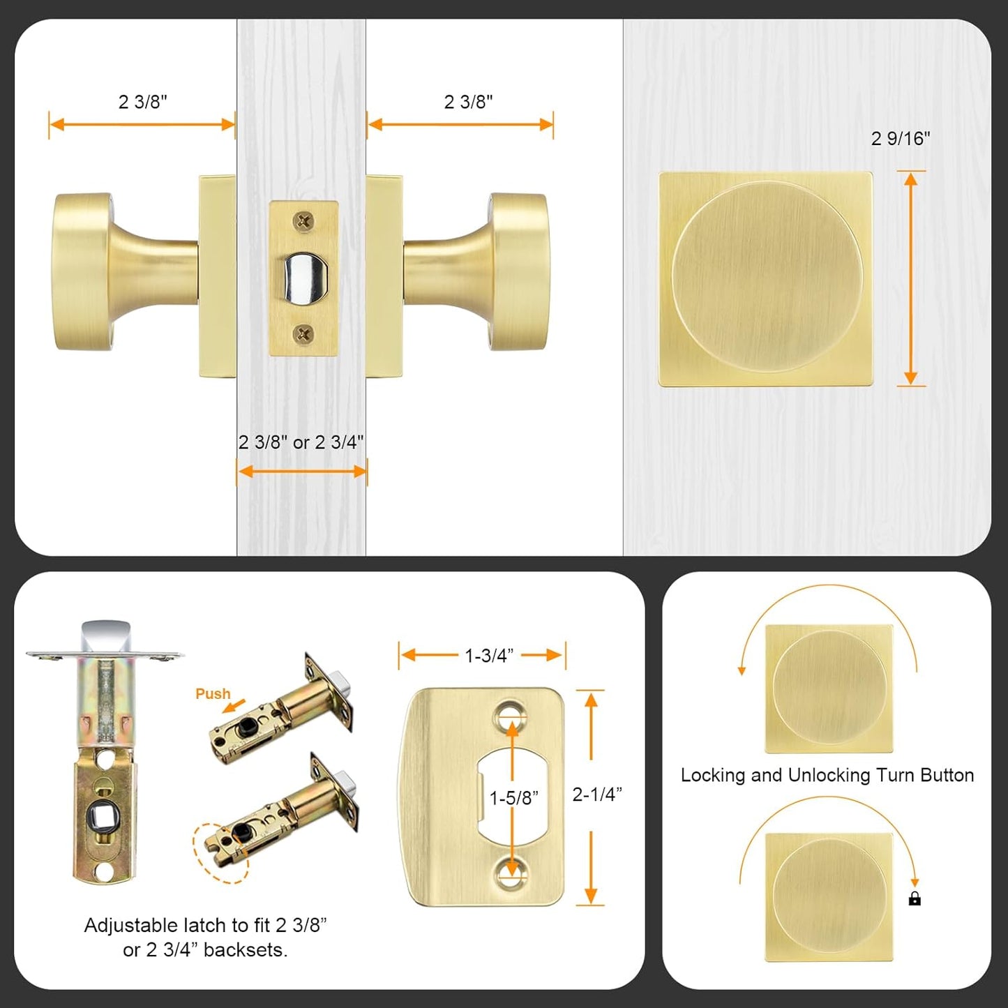 Passage Square Door Knobs for Closet Doors Hallway Dining Room