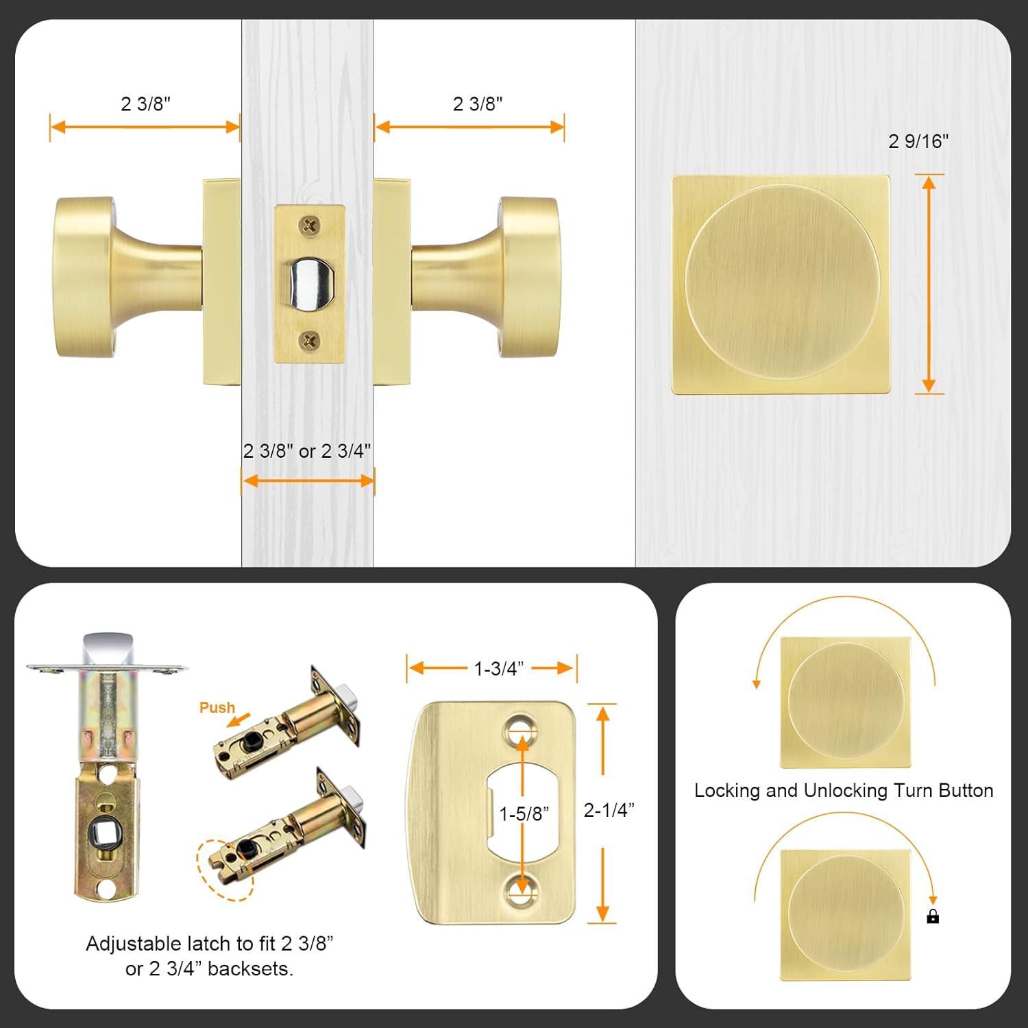 Passage Square Door Knobs for Closet Doors Hallway Dining Room