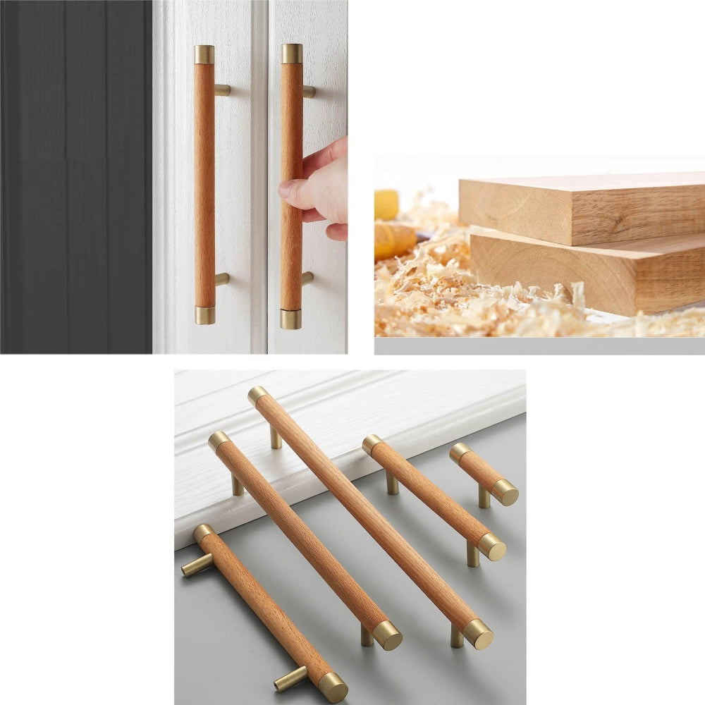 Wooden Brushed Brass Handles for Furniture Cabinet Cupboard Door