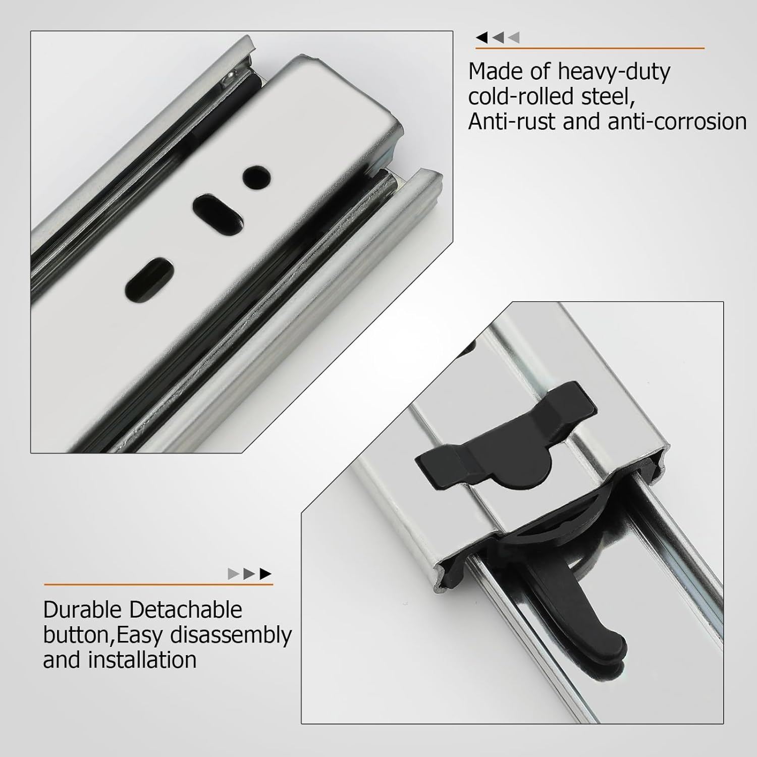 Full Extension Side Mount Slides Ball Bearing Drawer Slides 100 LB Load Capacity