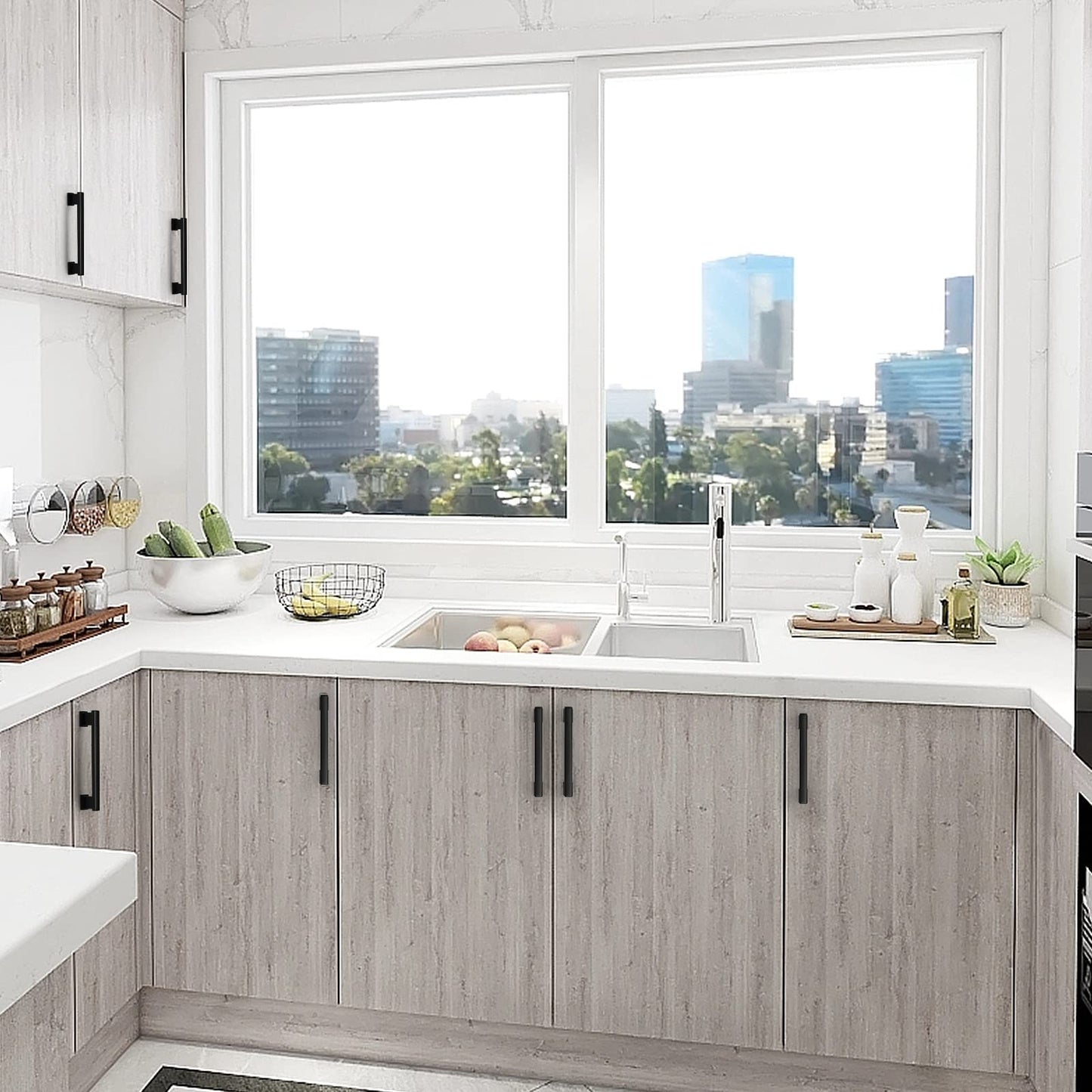 Cabinet Pulls Black & Silver Solid Aluminum Alloy Kitchen Handles