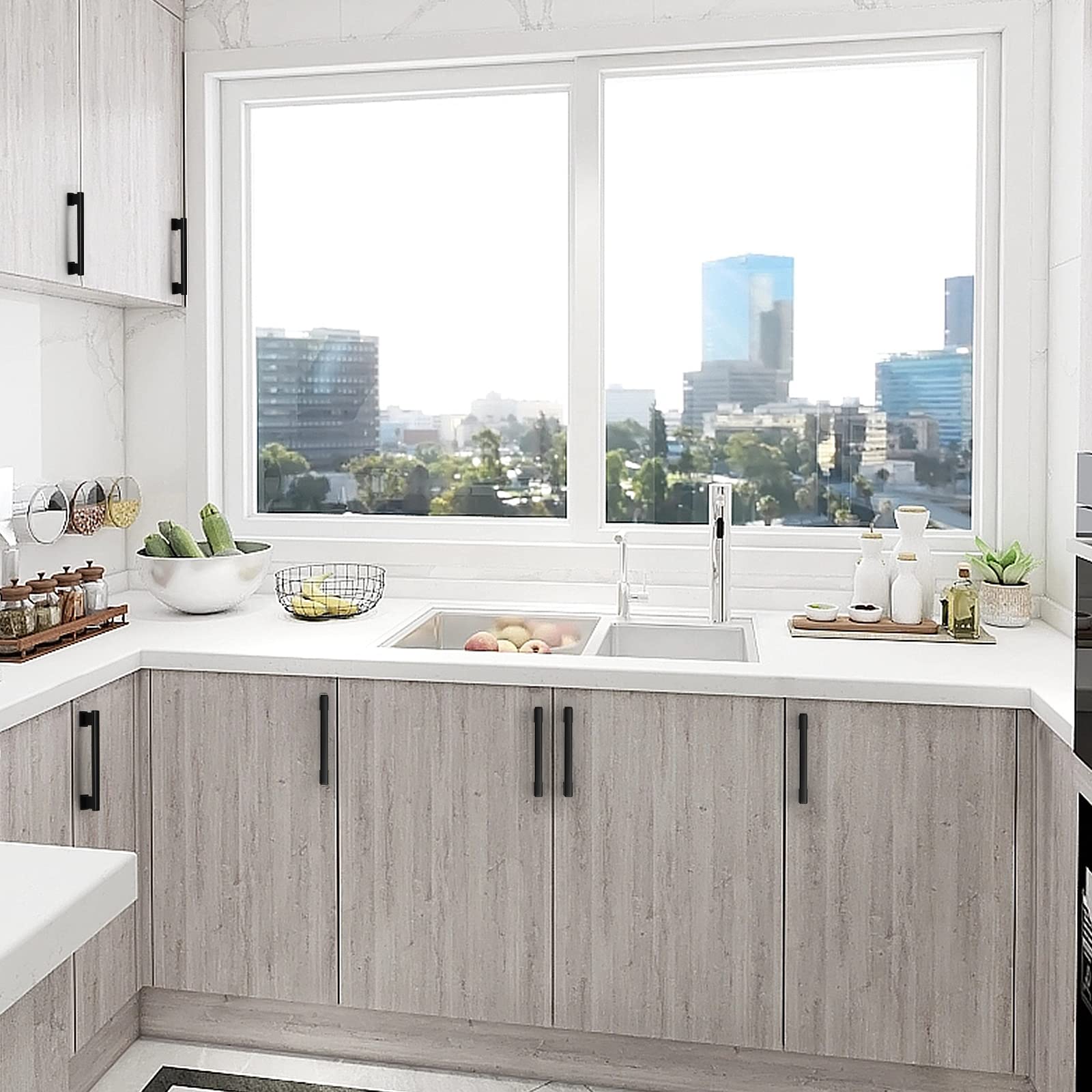 Cabinet Pulls Black & Silver Solid Aluminum Alloy Kitchen Handles