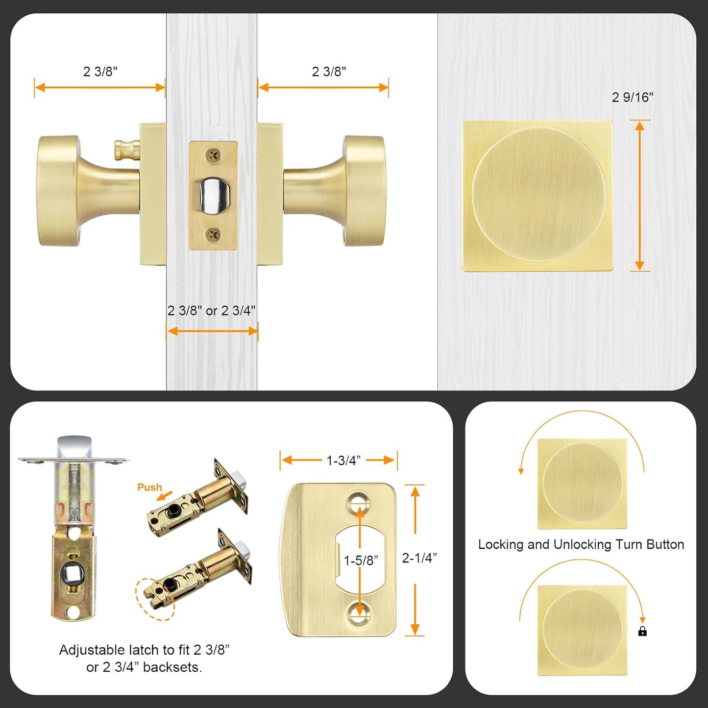 Privacy Square Door Knobs for Doors Bathroom Bedroom