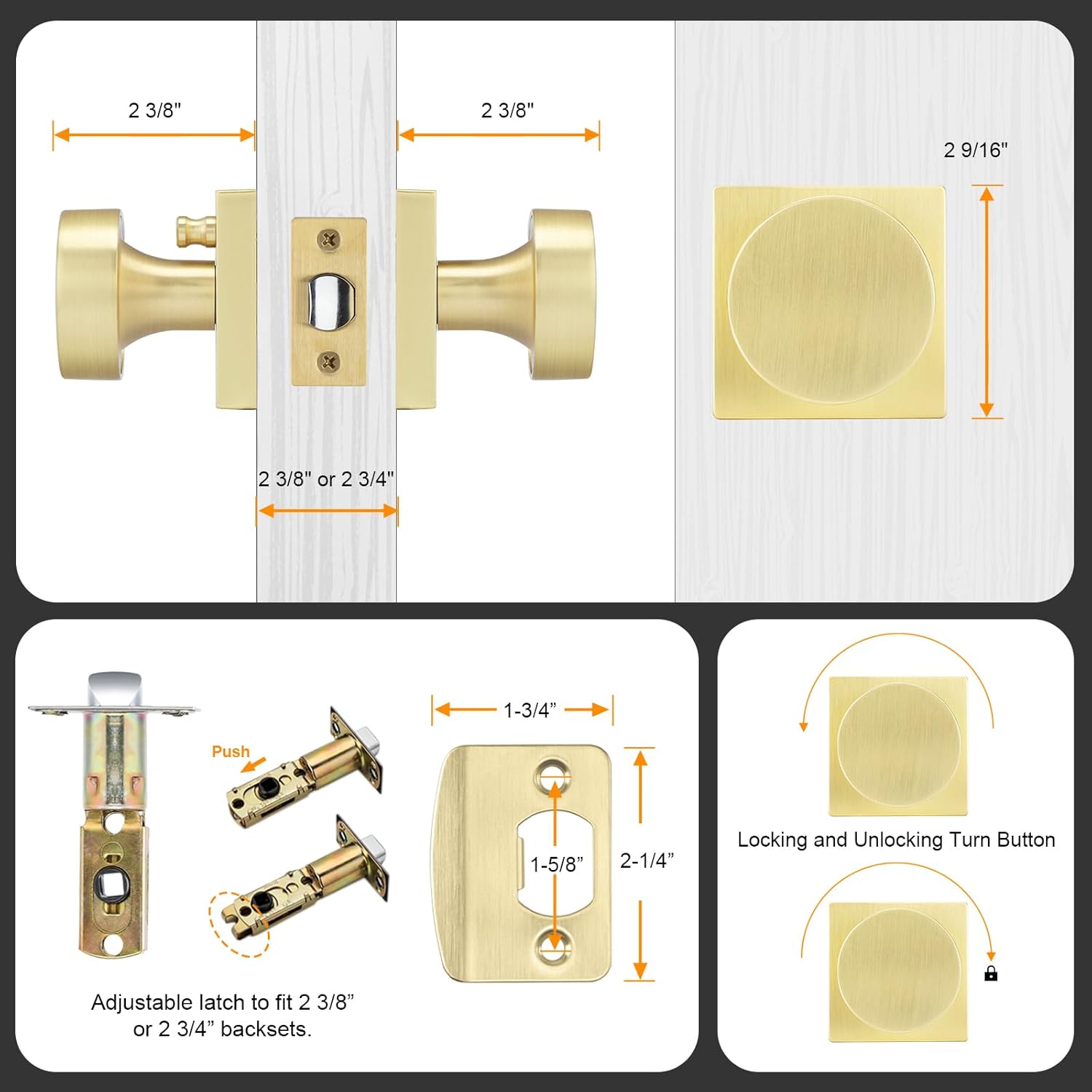 Privacy Square Door Knobs for Doors Bathroom Bedroom