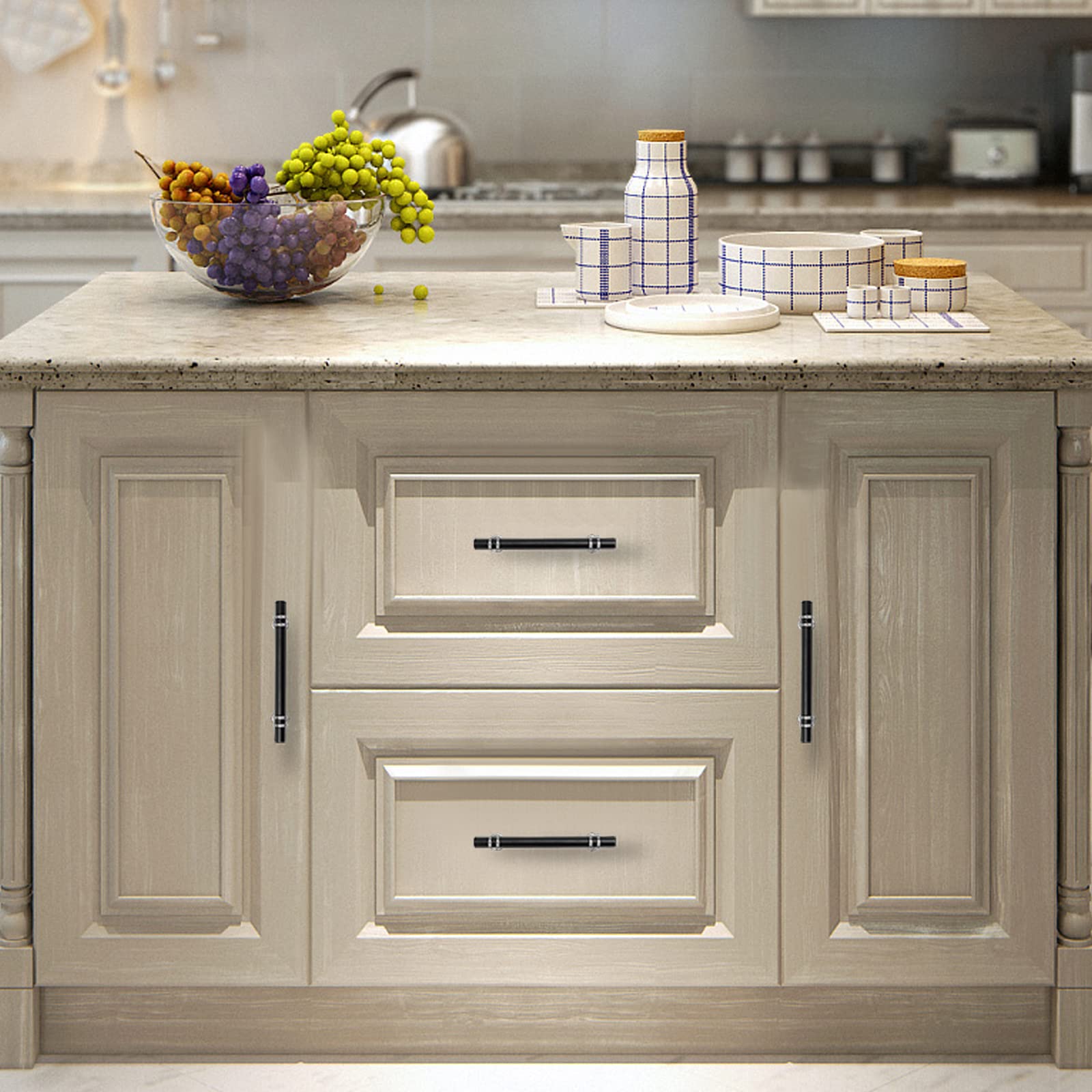 Brushed Nickel & Black Cabinet Pulls Solid Modern Drawer Pulls