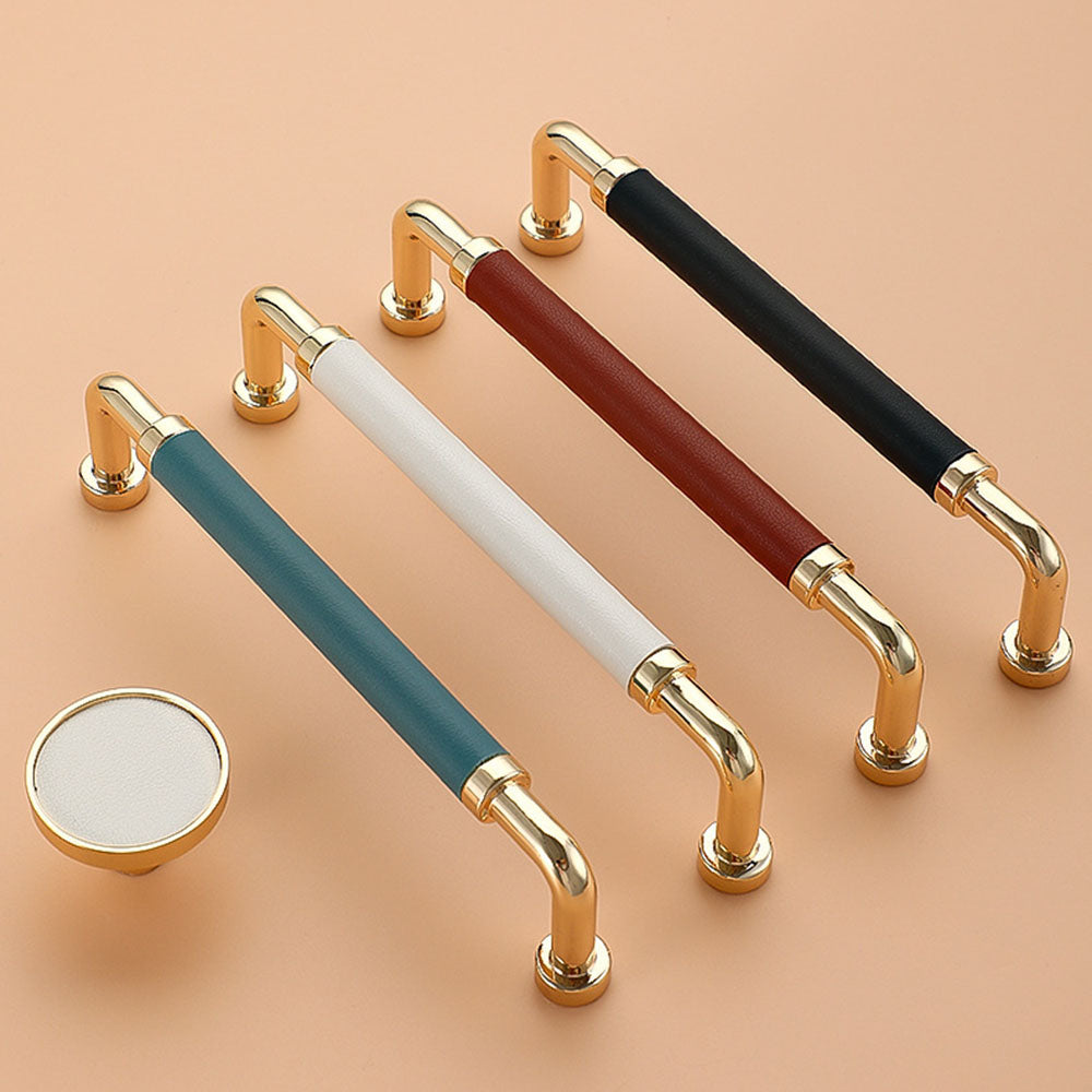 Full Grain Leather Brass Cabinet Wardrobe Pull And Knobs