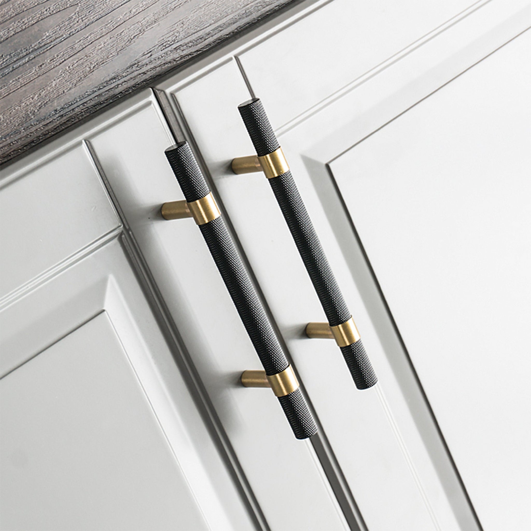 Nordic Black Mesh Knurled Brass Handle Simple Cabinet Wardrobe Pulls