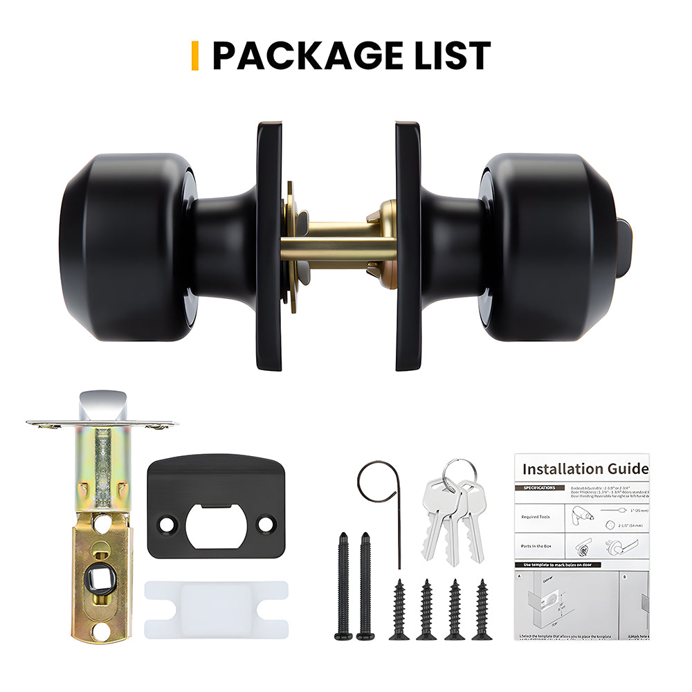 Black Simple Round Entry Front Door Knob