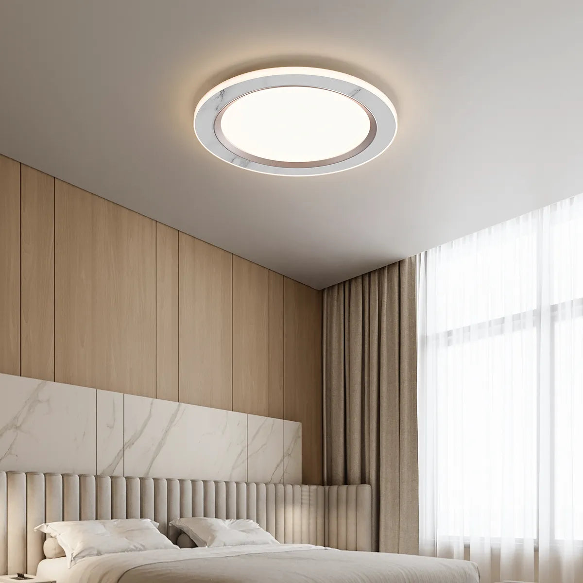 Circular rock slab ceiling light fixture