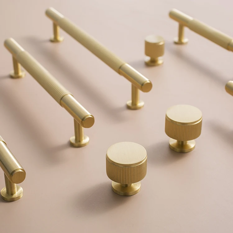 Modern Solid Brass Striped Bar Cabinet and Drawer Pulls