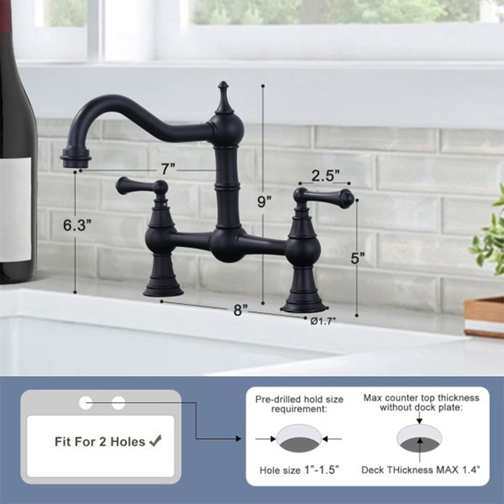 Solid Brass 2 Hole Kitchen Sink With Faucet