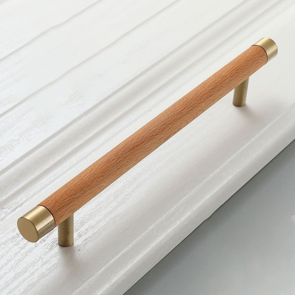 Wooden Brushed Brass Handles for Furniture Cabinet Cupboard Door