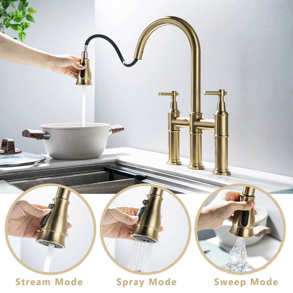 Three-hole Kitchen Sink Universal Pull-out Faucet