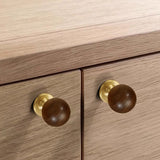 Vintage Walnut Wood Black White Marble Ball Cabinet Knob