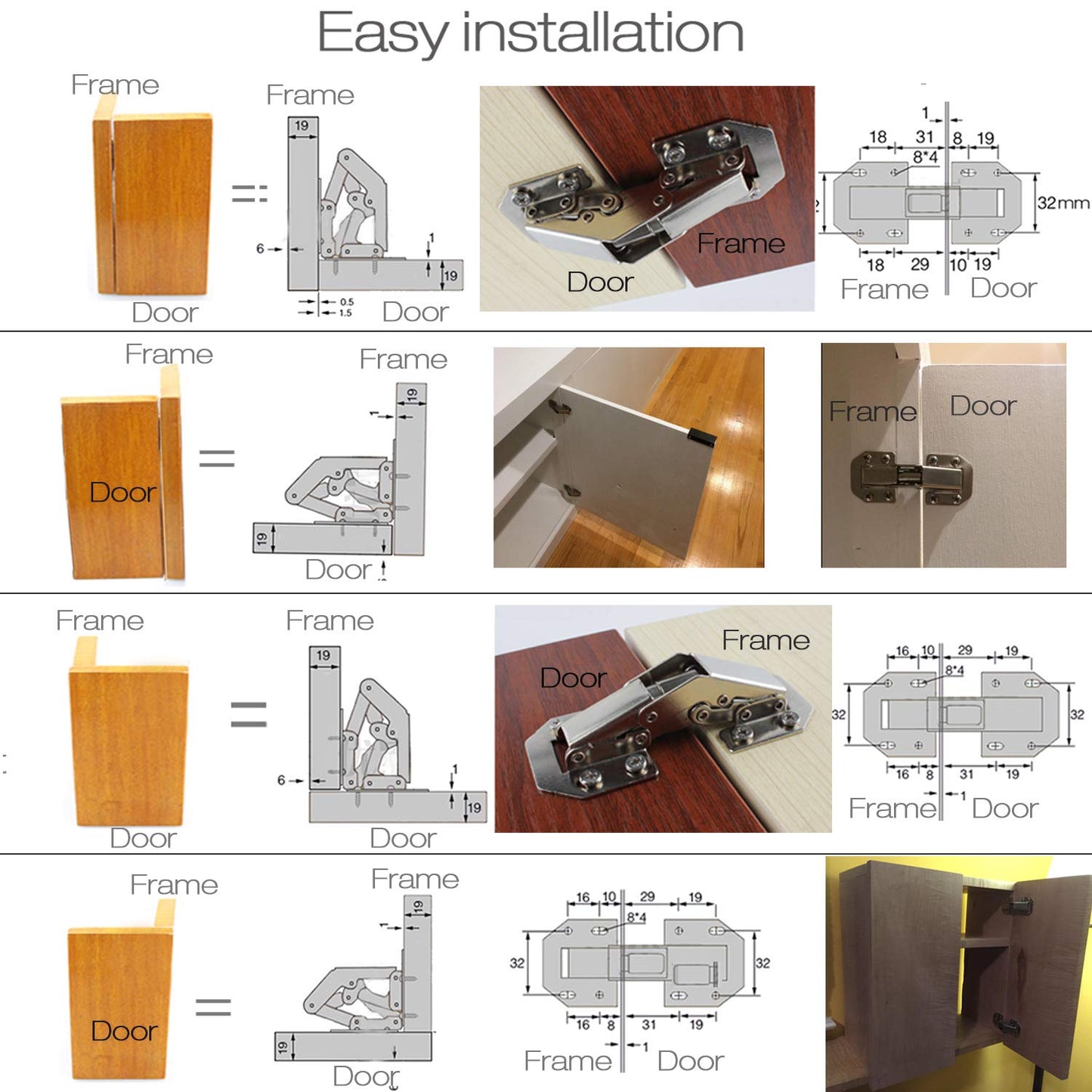 Easy Installation Hinges Cabinet Hinge for Drawer Window Cupboard Cabinet Door Hinges