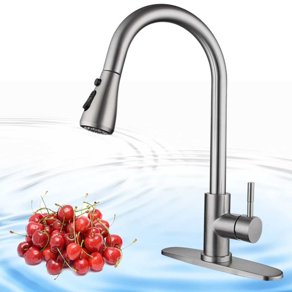 Brushed Nickel Stainless Steel Kitchen Faucet with Pull Down Sprayer