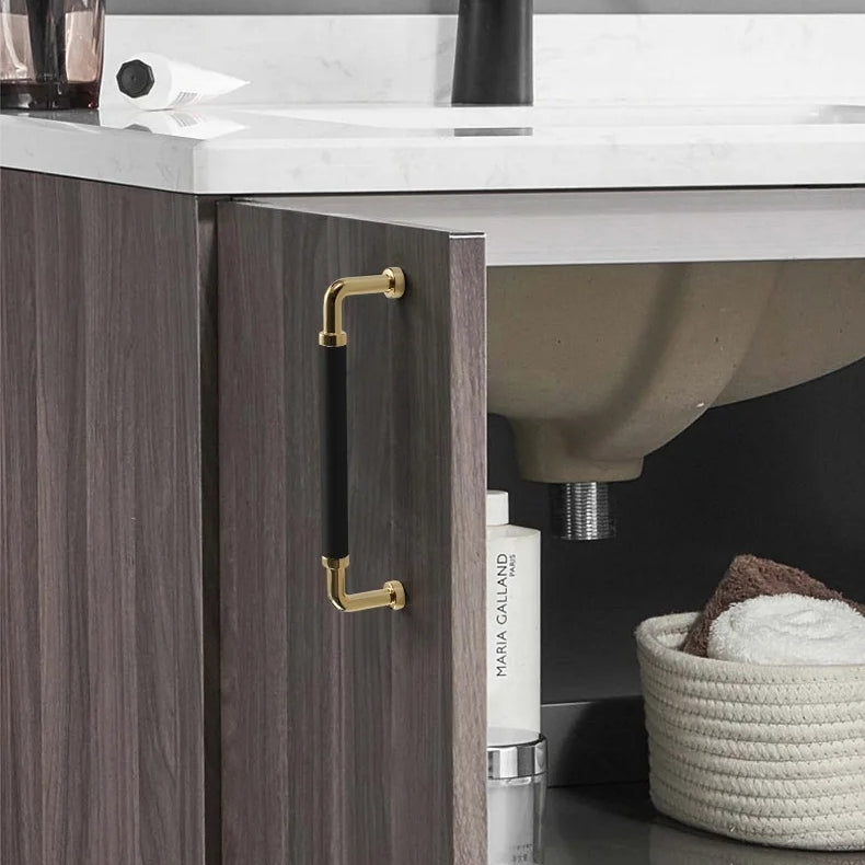 Full Grain Leather Brass Cabinet Wardrobe Pull And Knobs