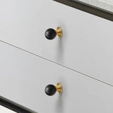 Vintage Walnut Wood Black White Marble Ball Cabinet Knob