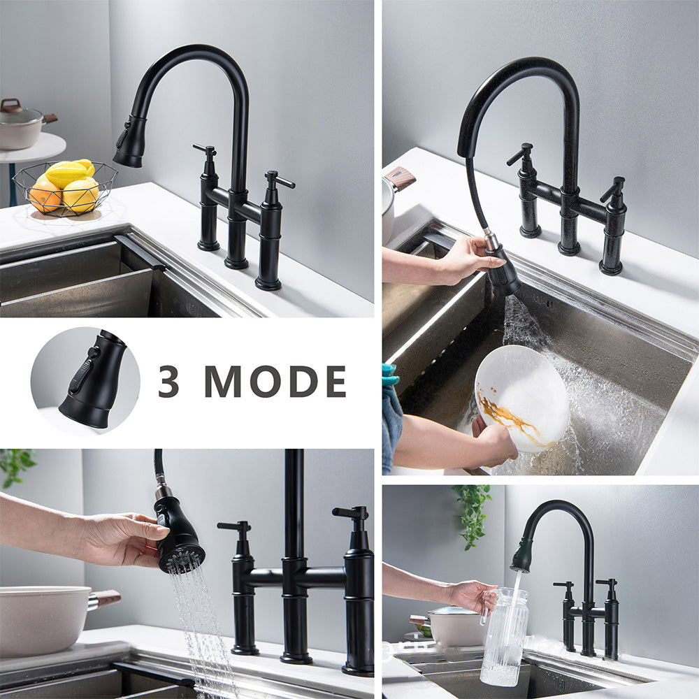 Three-hole Kitchen Sink Universal Pull-out Faucet
