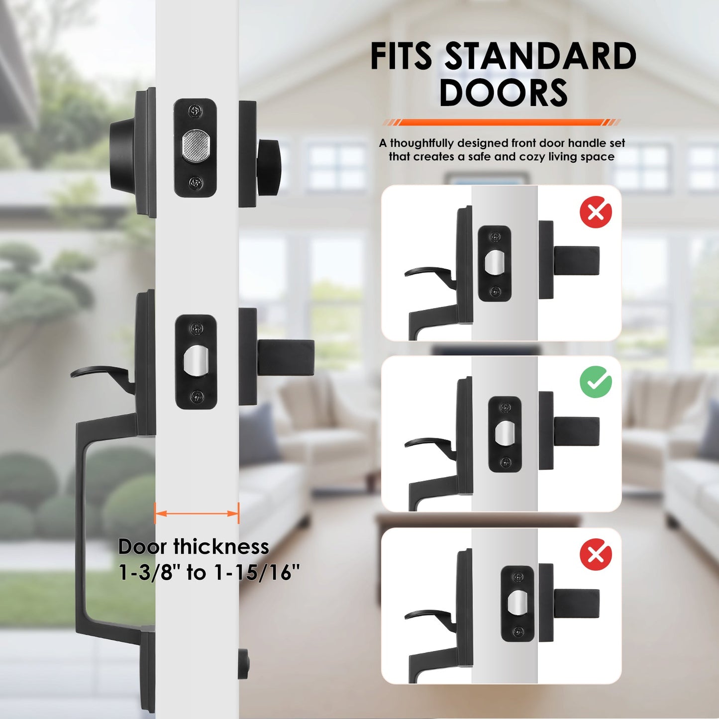 Modern Front Door Lock Reversible Entry Door Handlesets