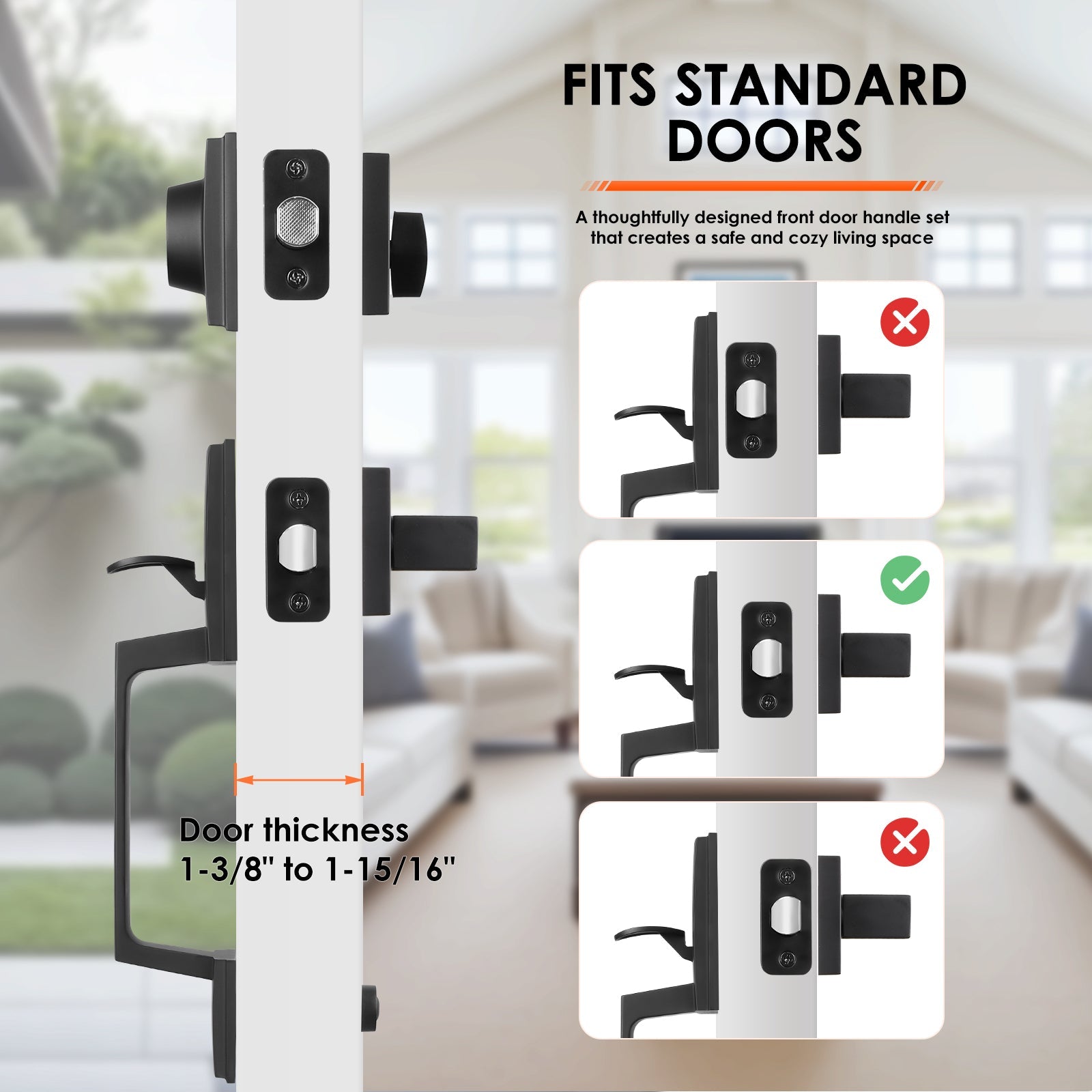 Modern Front Door Lock Reversible Entry Door Handlesets