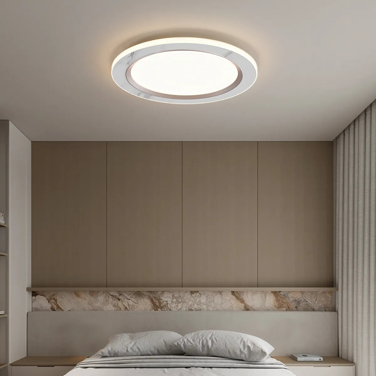 Circular rock slab ceiling light fixture