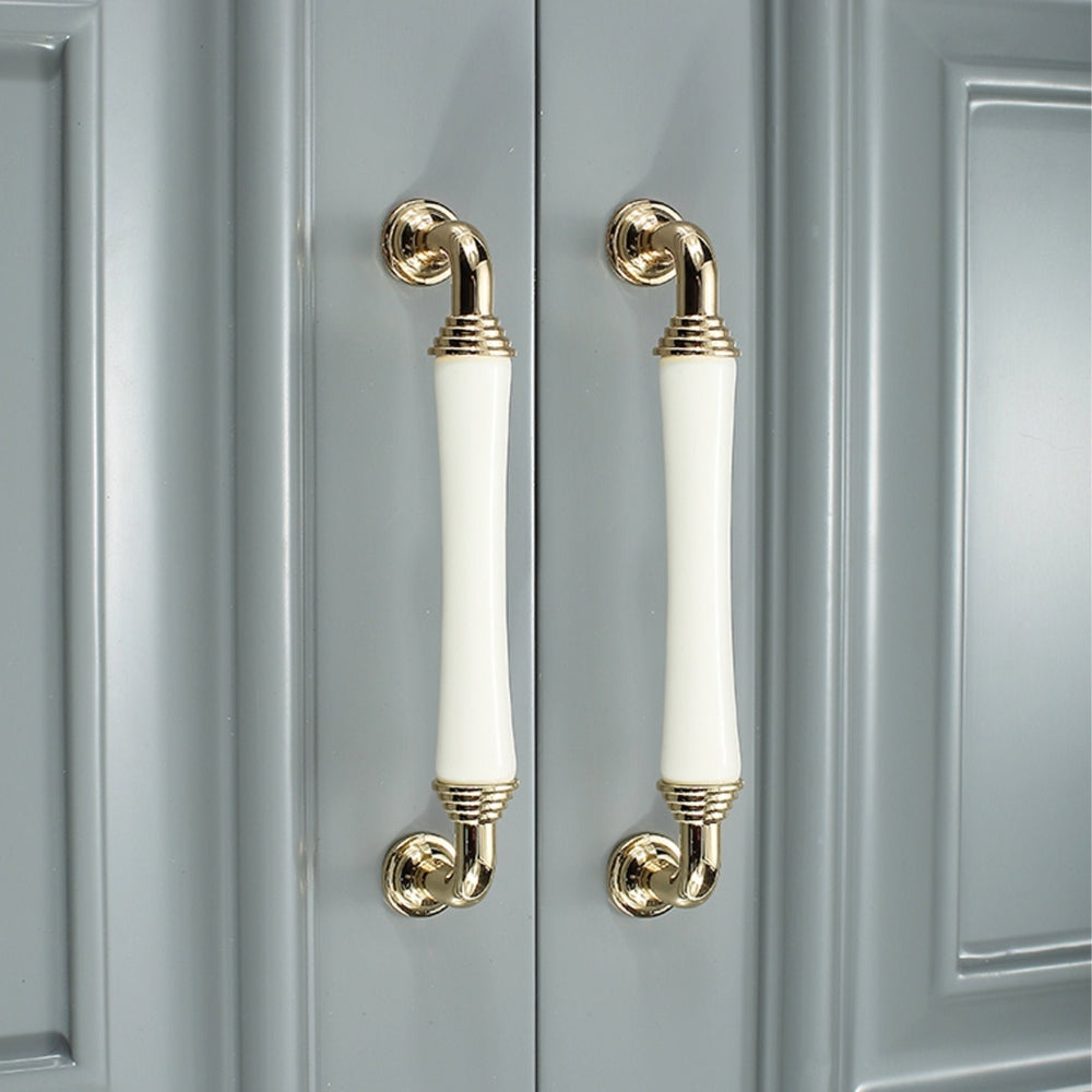 Light Luxury Gold White Creamic Kitchen Door Handles