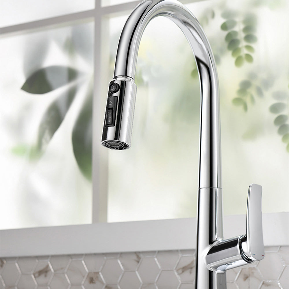 Deck Mounted Pull Out Hot Cold Mixer Kitchen Sink Faucet