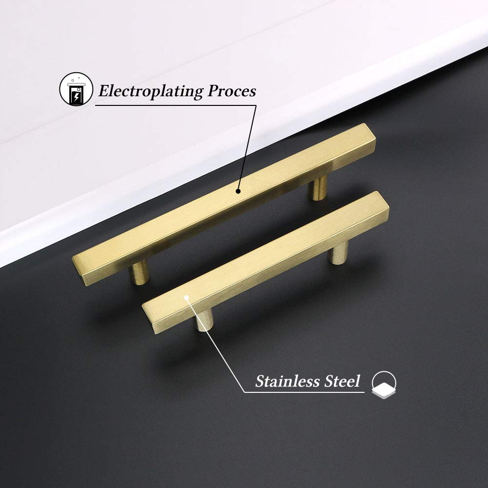 Square Brushed Gold Cabinet Pulls  For Kitchen